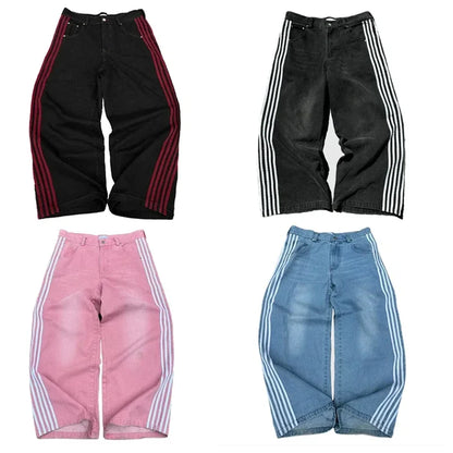 Y2K Baggy Jeans Harajuku vintage Striped Embroidered high quality Sweatpants men women Hip Hop Casual wide leg jeans streetwear