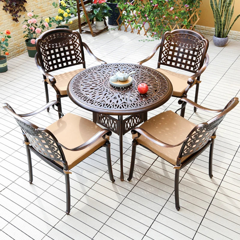 outdoor garden rust-proof metal aluminum furniture set round 120cm table backyard courtyard patio dining table and chairs