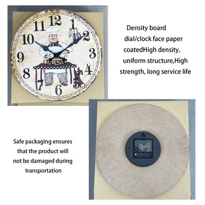 Retro Chef and Dog Wooden Wall Clock Living Room Bedroom Kitchen Home Decoration Wall Clock Silent Quartz Clock Holiday Gift 11.2inch Inch 15.6inch Inch (No Battery)