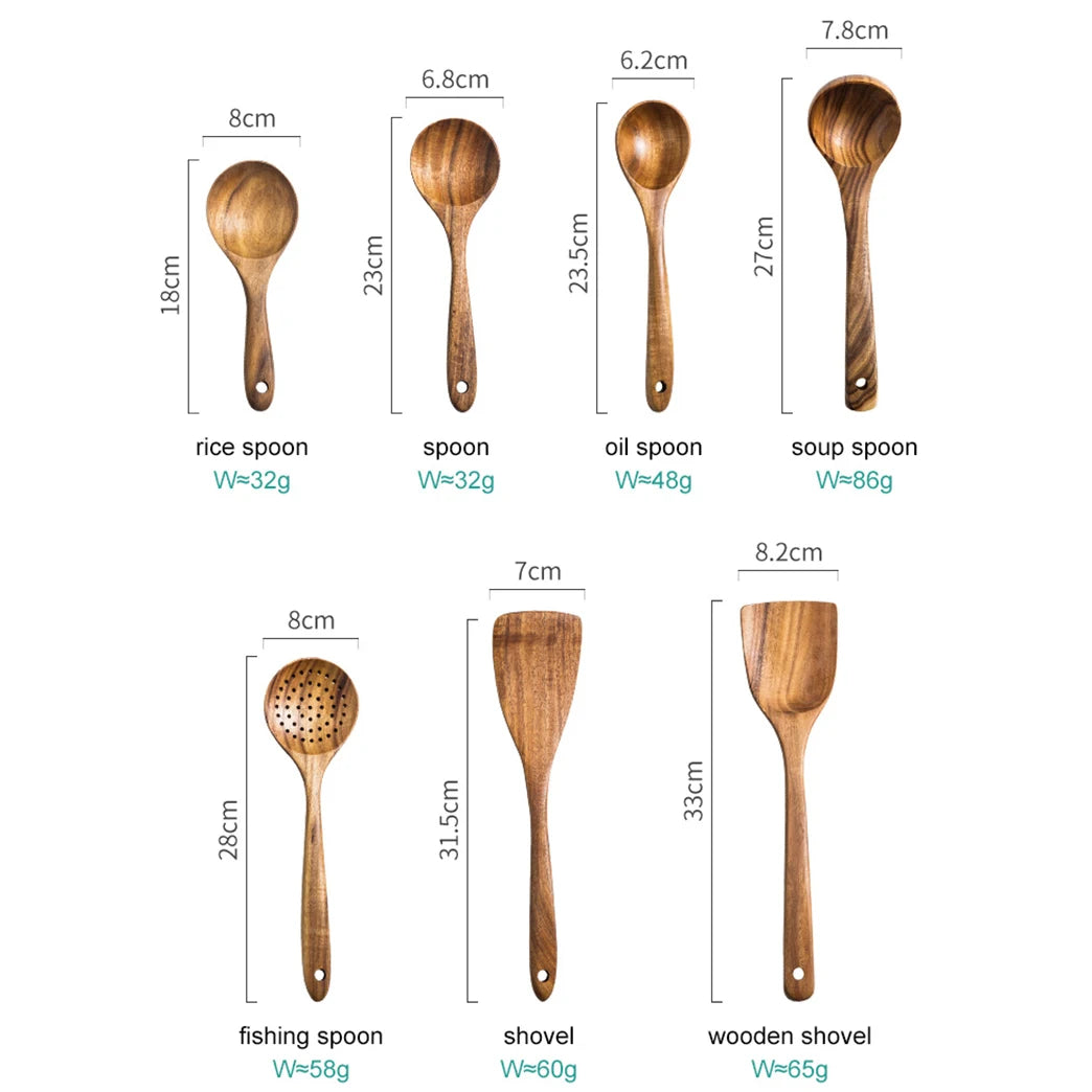 Kitchen Utensils Set Thailand Teak Wood Tableware Set Spoon Ladle Rice Colander Soup Skimmer Kitchenware Cooking Tools