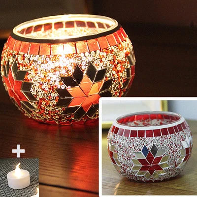 Color Snowflake Mosaic Glass Candlestick