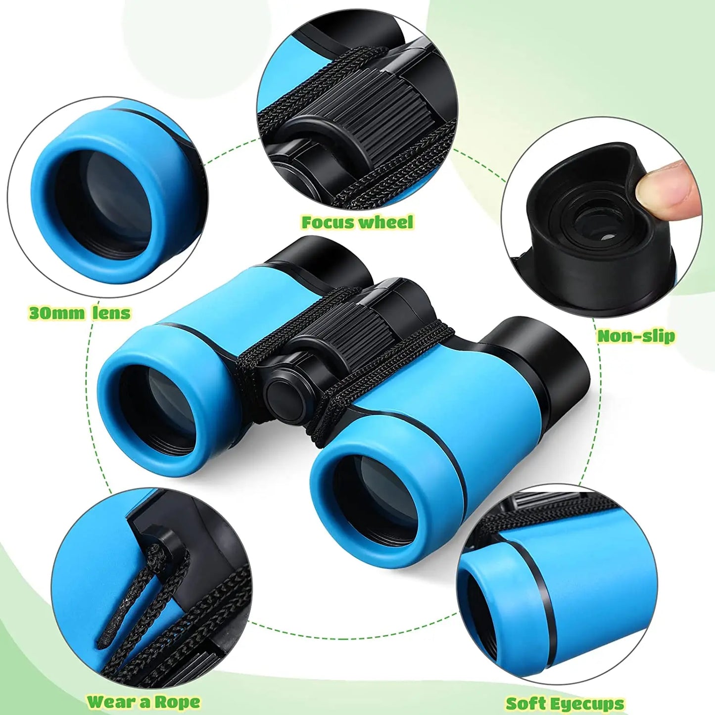 Kids Binoculars Set for Age 3-12 Years Boys Girls Hunting Folding Small Telescope Birthday Gifts Educational Camping Outdoor