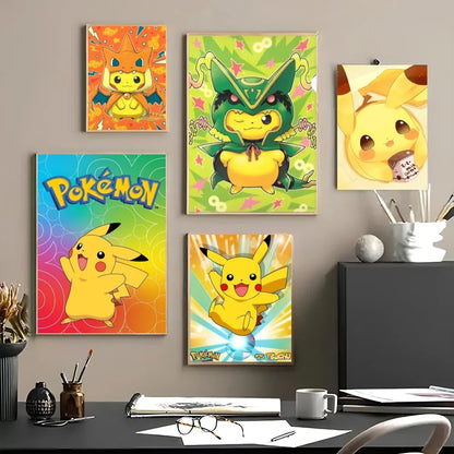 1PC Pokemon Pikachu Painting Cartoon Print Poster Paper Waterproof HD Sticker Bedroom Entrance Home Living Room Bar Wall Decor