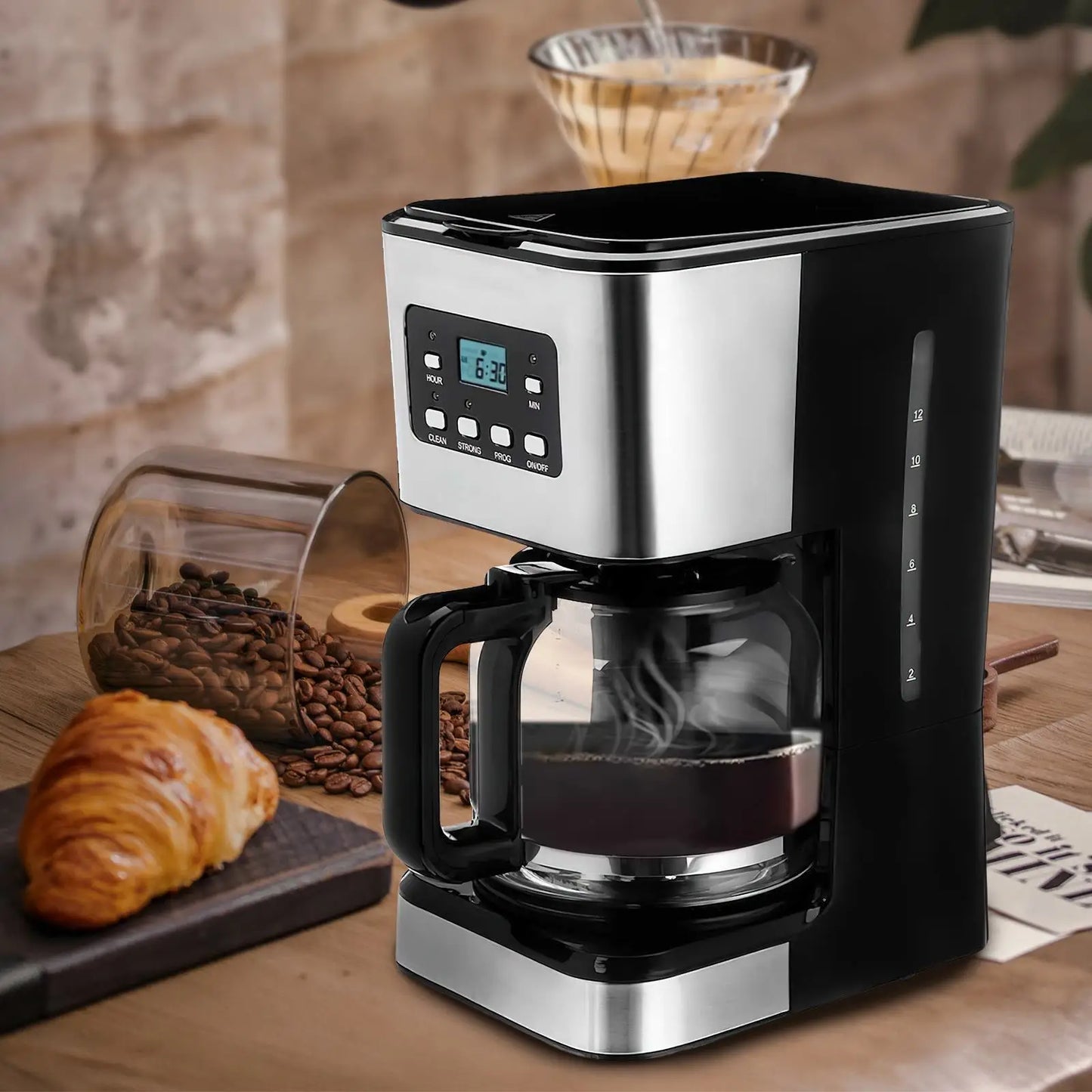 950W Automatic Coffee Machine 12 Cups Stainless Steel Coffee Machine Kitchen Drip Coffee Grind Machines