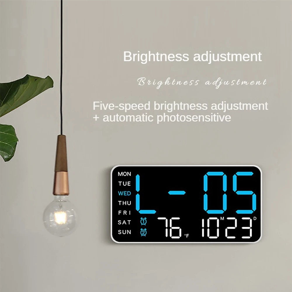 LED Digital Wall Clock Temperature Date Week Display Table Alarm Clocks Voice Control Electronic Clock Brightness Adjustment