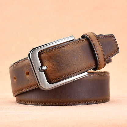 Luxury Men Vintage Cowhide Belt High Quality Male Fashion 100% Genuine Leather Waist Belt Alloy Buckle Tip Grain Leather Strap