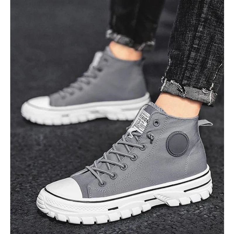 Men's Canvas Shoes Male High Top Casual Espadrilles British Style Gray Skateboarding Vulcanized Shoes Comfort Sneakers 2023 New