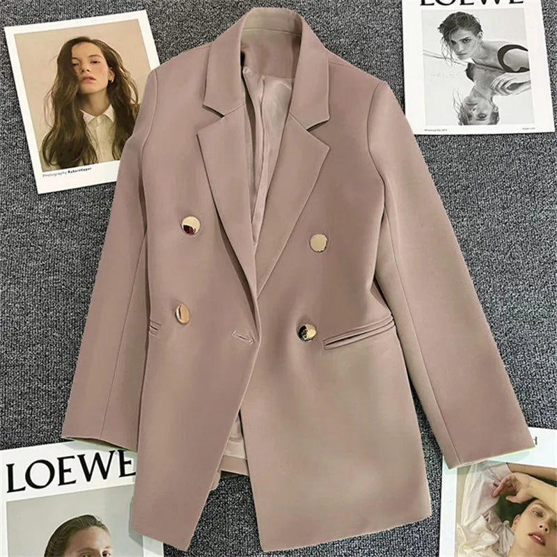 Chic Office Lady Blazer for Women Vintage Coat Autumn Fashion Lapel Collar Long Sleeve Ladies Outerwear Stylish Tops  오피스룩 Mujer