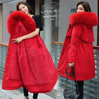 Thick Warm Winter Parkas Coat Women Winter Jacket Fur Liner Large size 6XL Hooded Female Long Parkas Snow Wear Padded Clothes