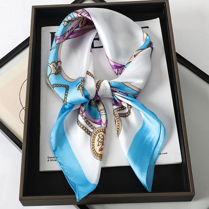 Luxury Brand 2023 Silk Square Scarf Women Cat Neck Hair Tie Band Beach Hijab Kerchief Head Headbands Bandana Female Foulard 70cm