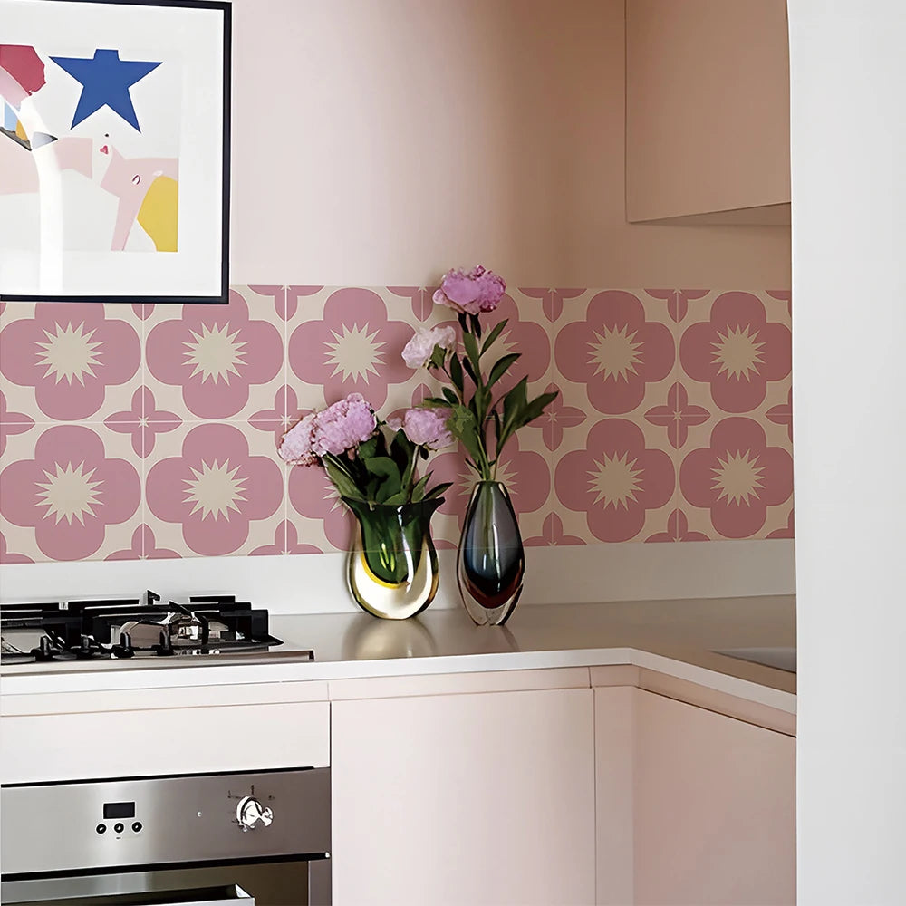 Self-adhesive Pink Peel and Stick Wall Tile Sticker Transfer, Vinyl Backsplash Tile Decals for Kitchen Bathroom,10pcs 20x20cm