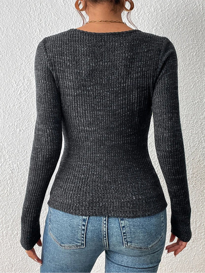 Square neck women's knitwear Vintage basic solid knit top Casual slim-fit jumper Korean sweater Simple chic jumper