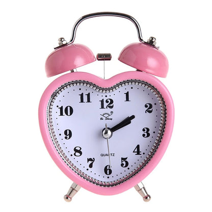 Heart Shape Bell Alarm Clock No Ticking Bell Alarm Clock with Nightlight for Kids Girls Bedroom Home Decor