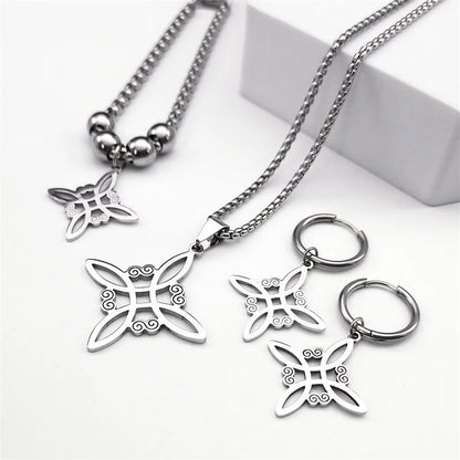 Stainless Steel Jewelry Set Witchcraft Witch Celtic Irish Knot Pendant Necklace Fashion Earring Bracelet Ring nudo de bruja