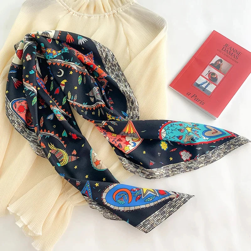 90*90Cm Square Scarf Twill Silk Feeling Women Head Shawls and Wraps Luxury Hair Tree Print Neck Scarves Hijab Bandana Pashmina