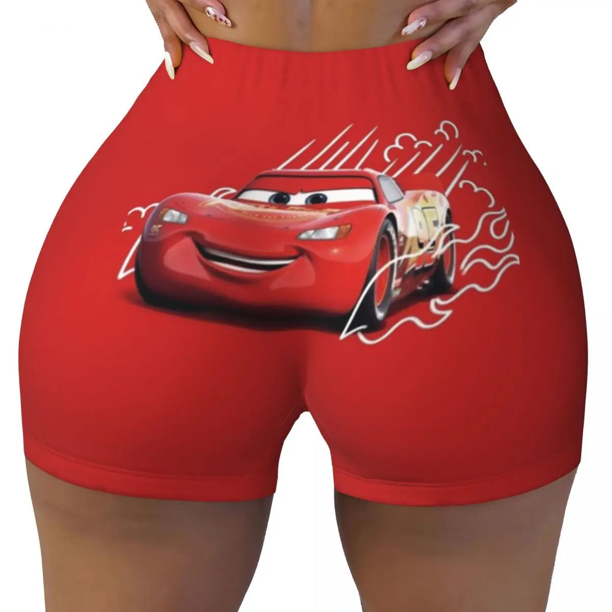 Custom Women Lightning Mcqueen Cars Workout Yoga Shorts Happy Gym Athletic Volleyball Biker Shorts