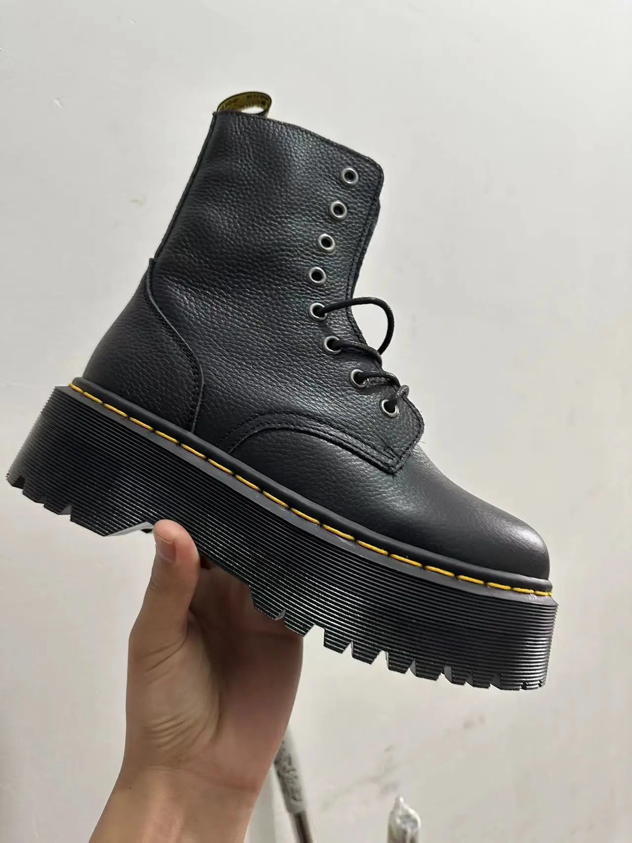 Large Size35-45 Genuine Leather Platform Boots Women Shoes Black Leather Ankle Boots Punk Shoes Thick Bottom Motorcycle Boots