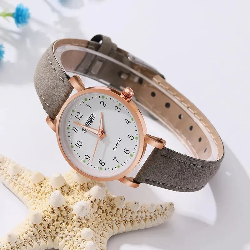 6Pcs Sets Luxury White Leather Analog Ladies Quartz Wrist Watch Fashion Butterfly Design Earring Bracelet Necklace Gifts