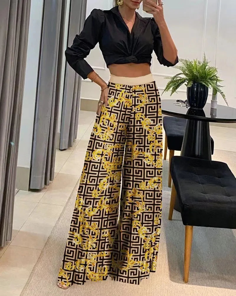 Women Pants Women High Waisted Long Pants, Wide Leg Pants Printed, Casual, Elegant, Festive, Spring/summer, Novel Women' S Pants