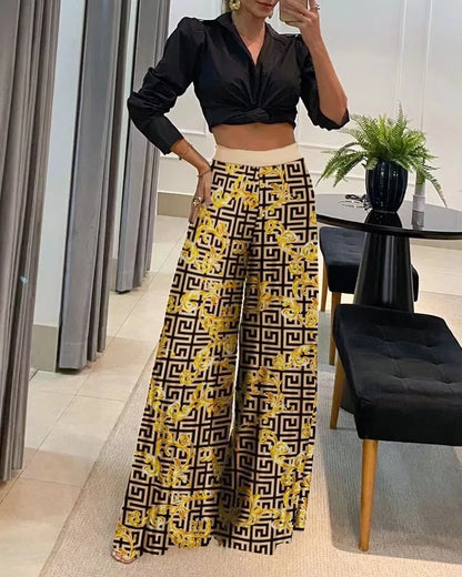 Women Pants Women High Waisted Long Pants, Wide Leg Pants Printed, Casual, Elegant, Festive, Spring/summer, Novel Women' S Pants