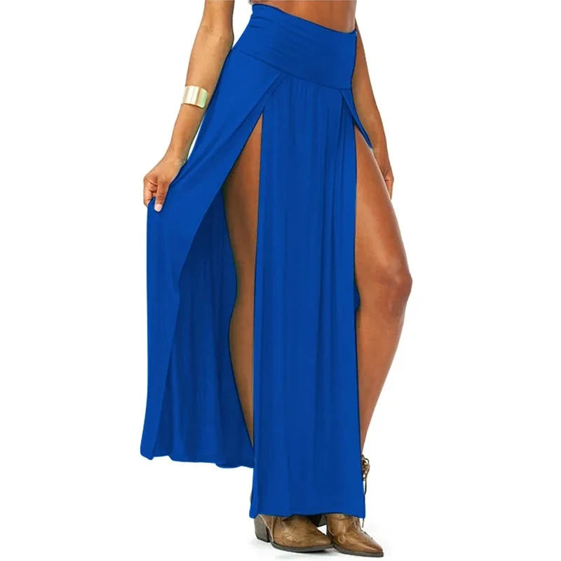 2023 New Arrival High Waisted Sexy Womens Double Slits Summer Solid Long Maxi Skirt Wholesale 51 Valentine's Day Gifts