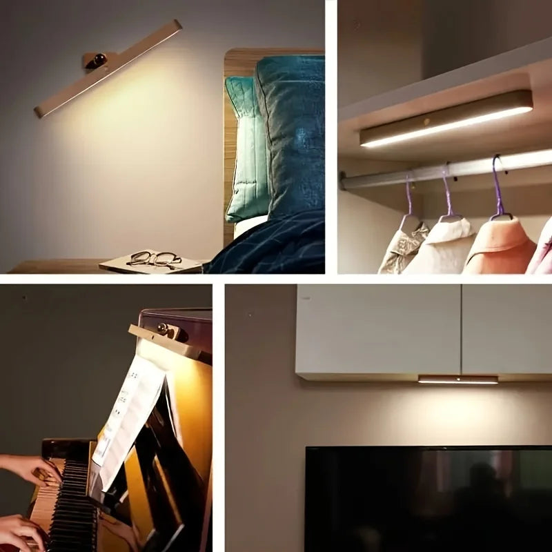 Modern Wooden LED Night Light - Touch-Controlled, Rechargeable, Wall Mount or Freestanding Lamp, Wireless LED Makeup Light