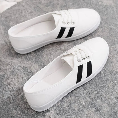 Lady Classic Round Toe White Canvas Shoes for Student School Women Cool Black Comfort Street Lace Up Shoes Zapatos De Mujer F921