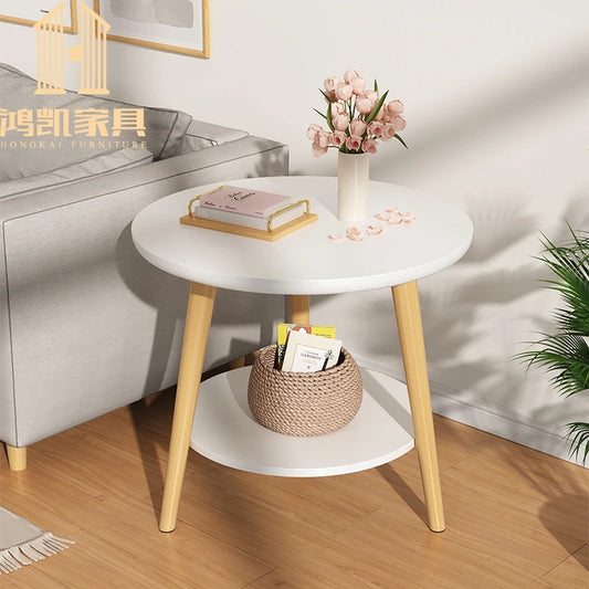 Wooden small coffee table double layer multi size coffee table for home Double Deck Round Coffee Table