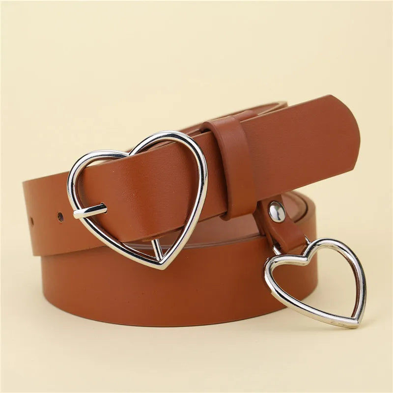 Fashion Leather Belt Metal Heart Buckle Camel White Black Retro PU Waistband Designer Cinto Feminino Pants Strap for Women Girls