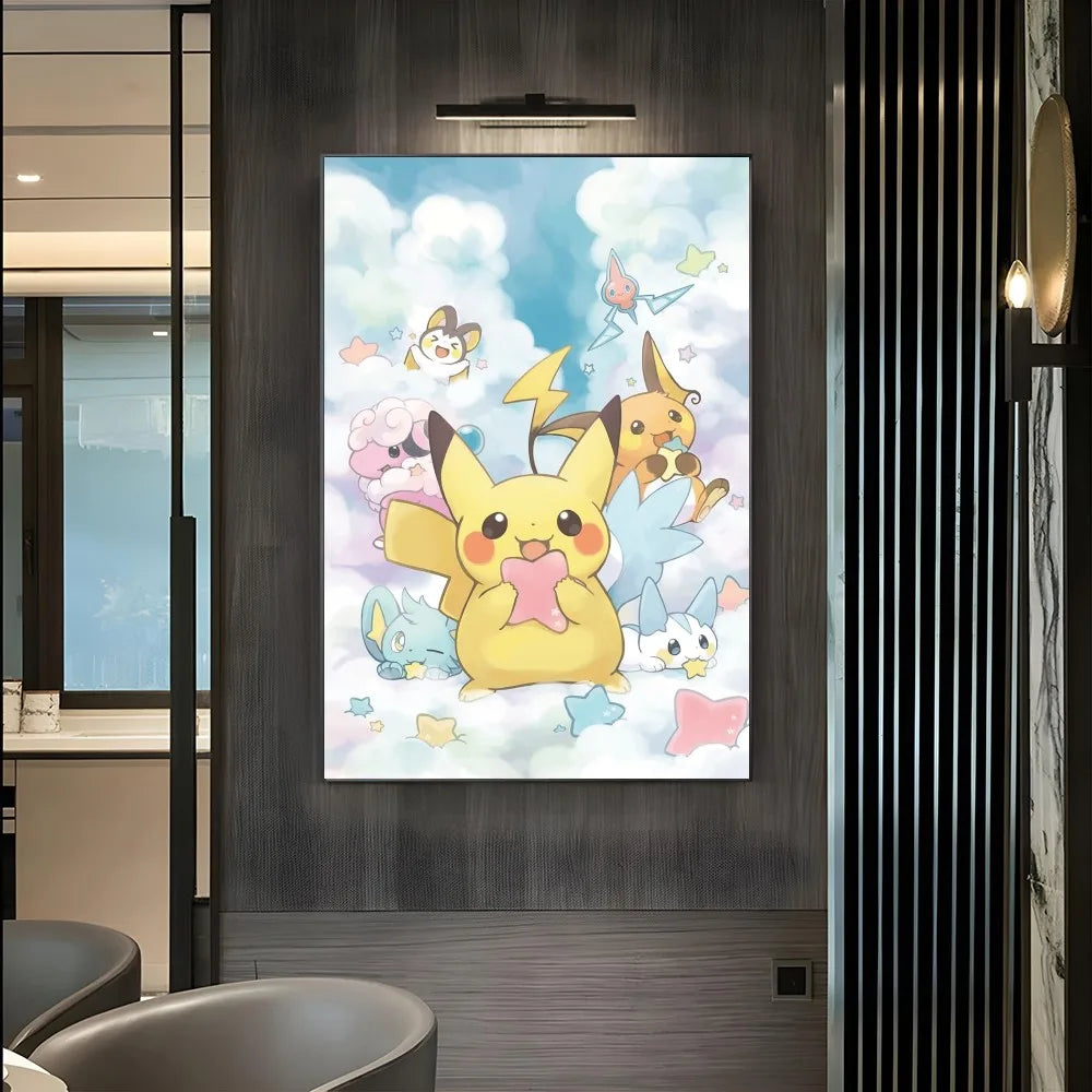 1PC Pokemon Pikachu Painting Cartoon Print Poster Paper Waterproof HD Sticker Bedroom Entrance Home Living Room Bar Wall Decor