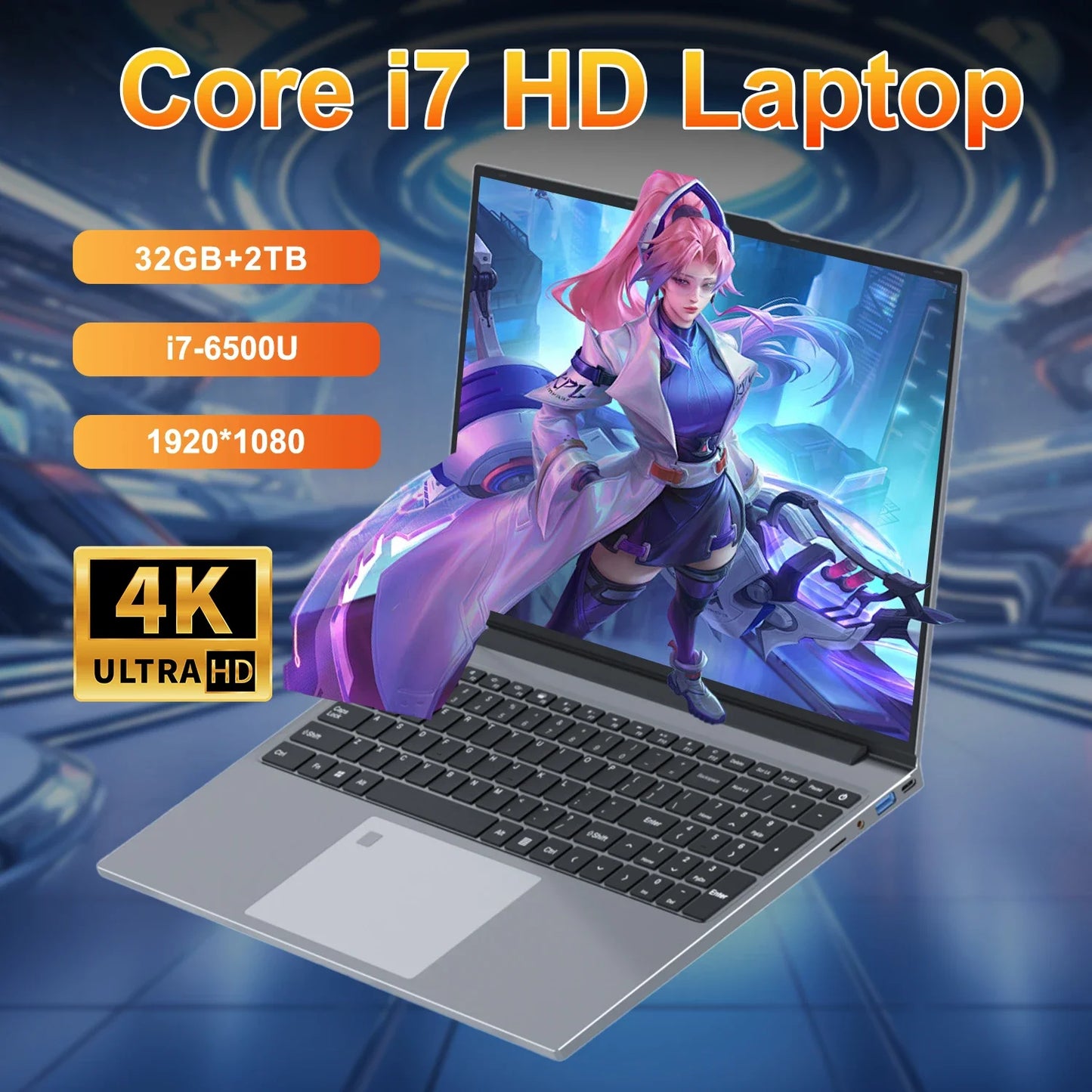 Gaming or Office Laptop  Intel Core i7-6500U 32GB Ram 2TB SSD Windows 11 Notebooks Backlit Fingerprint Unlock Wifi Computer PC