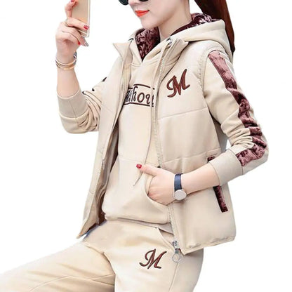 3Pcs/Set Trendy Women Tracksuit Windproof Waistcoat Hoodie Sweatpants Long Sleeve Cold Resistant