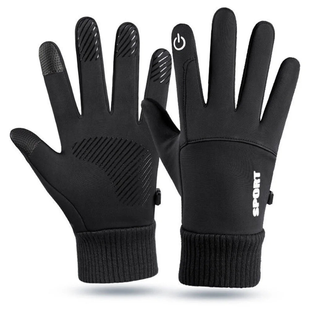 Winter Motorcyclist Gloves for Men Women Cycling Warm Fleece Skiing Bicycle Waterproof Thermal Gloves Gym Touch Screen Anti-slip