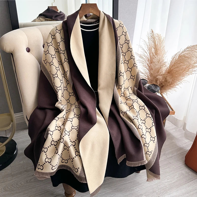 Winter Warm Cashmere Scarf for Women Luxury Pashmina Blanket Thick Shawl Wrap Neckerchief Fashion Bufanda Echarpe Poncho 2024