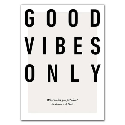 Minimalist Black White Motivational Quotes Poster and Print Canvas Painting Letter Good Vibes Only Wall Art Modern Home Decor