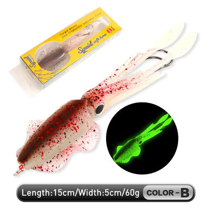 ZUKIBO Soft Squid Bait Fishing Trolling Lure Octopus Head Jigs 60g Luminous UV Squid Jig for Deep Sea Boat Fishing Wobblers Bait