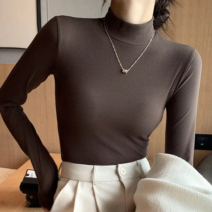 2024 New Knitted Half-turtleneck Pullovers Women Bottom Shirts Sweater Jumper Elegant Korean Fashion Long-sleeved Knitwear Tops