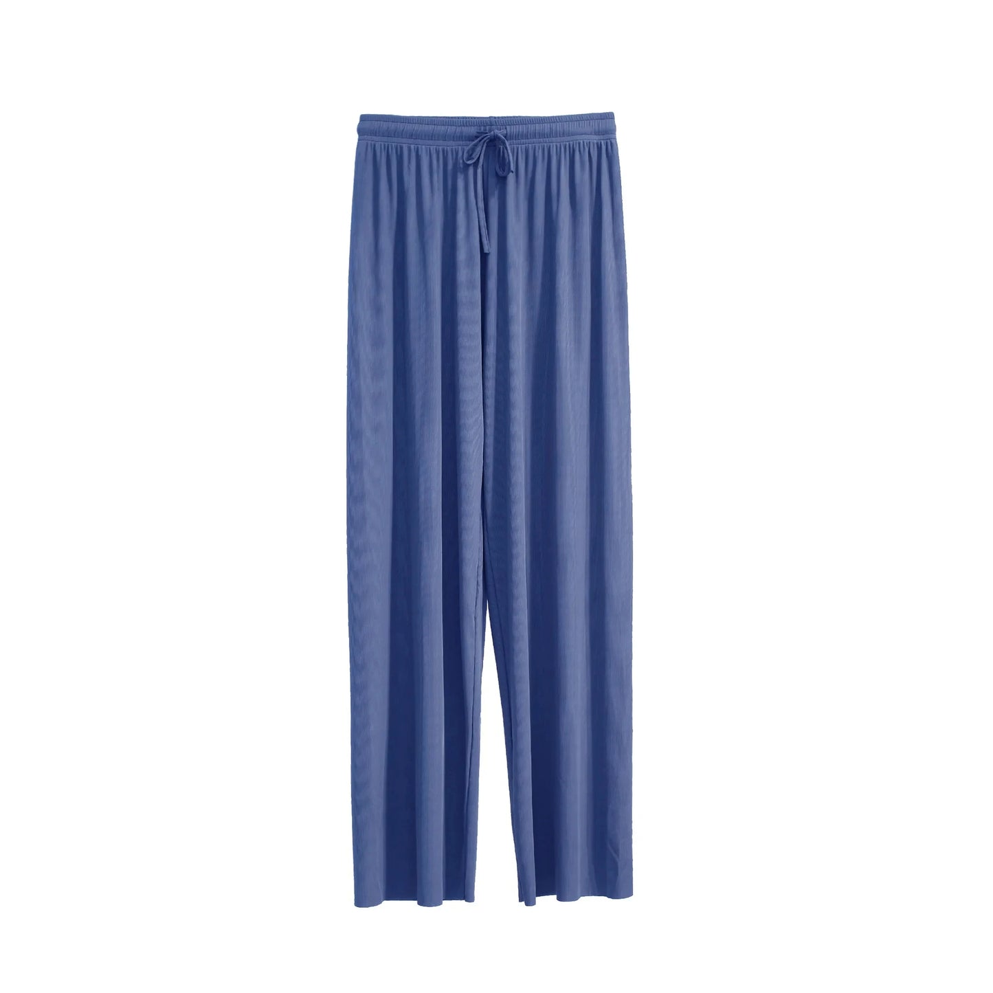 Women Wide Leg Long Pants Casual Solid Elastic Waist Loose Ankle-Length Ice Silk Pants Spring Summer Straight Female Trousers