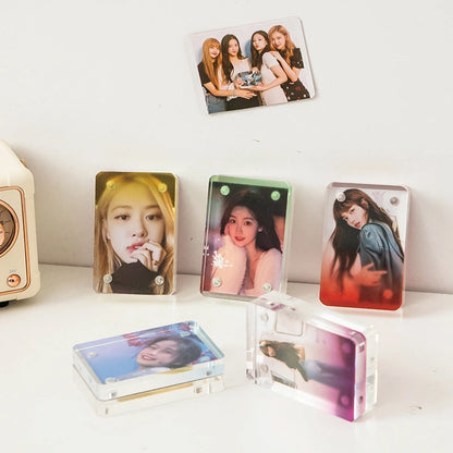 Acrylic Mini Photo Frame Kpop Photocard Holder Magnetic Idol Card Display Stand Picture Collect Book Cute Photo Protector Decor