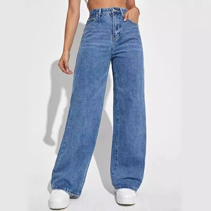 2024 new women's wear European and American loose Denim wide leg pants slimming high waist all-match jeans for women