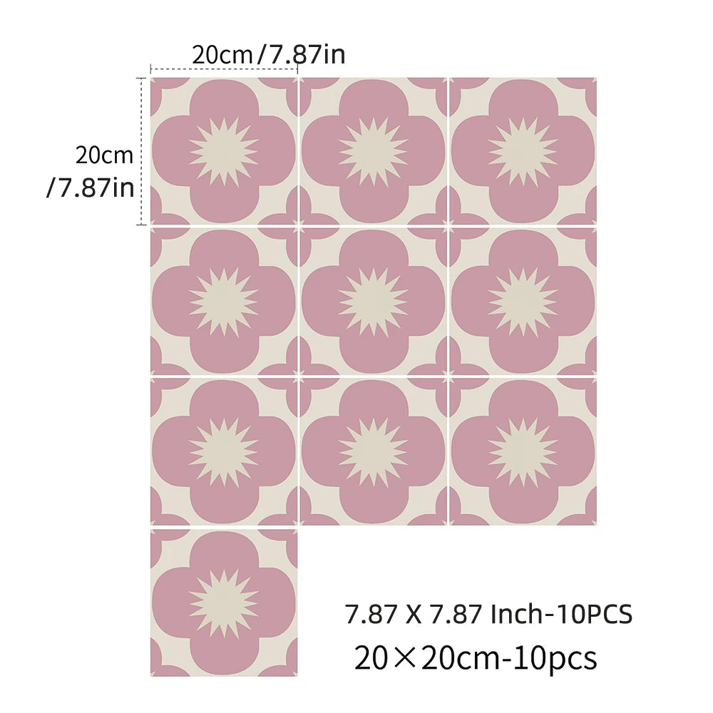 Self-adhesive Pink Peel and Stick Wall Tile Sticker Transfer, Vinyl Backsplash Tile Decals for Kitchen Bathroom,10pcs 20x20cm