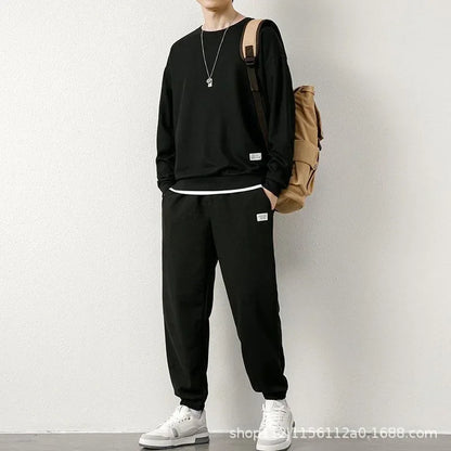 Men's Casual Suit with Round Neck Sweatshirt and Long-Sleeved Trousers for Autumn and Winter Tracksuit  Mens Clothes