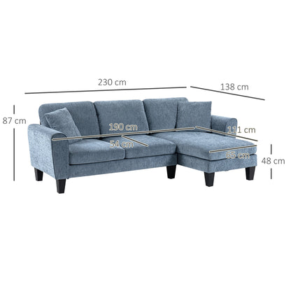 HOMCOM sofa Chaise Lounge Reversible with 2 pillows 230x138x87 cm dark blue