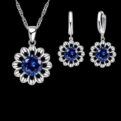 New Fashion Wedding Jewelry Set Women Top Quality 925 Sterling Silver Color Crystal Pendant Necklace Hoop Earring Big Promotion