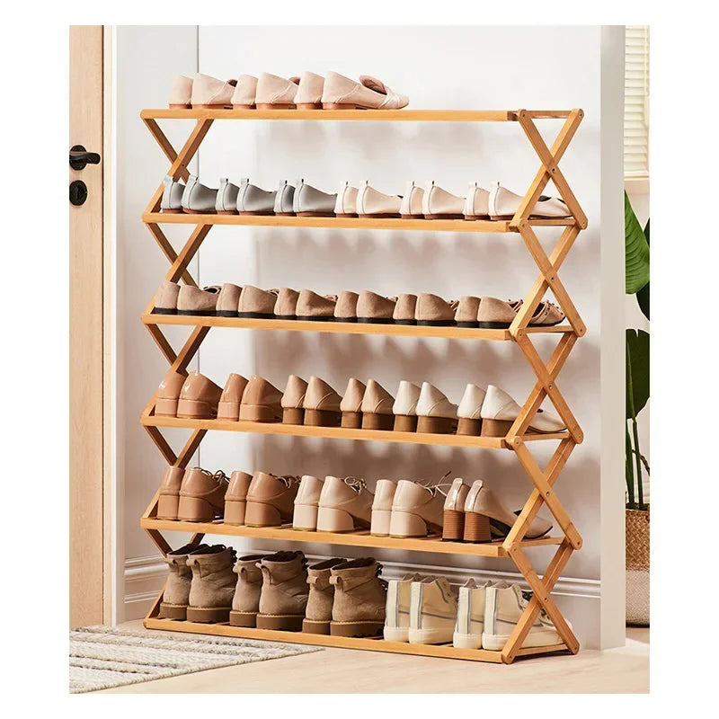 In Stock Bamboo Folding Multi Functional Household Simple Cabinet Door Economical Living Room Foldable Wooden Shoe Rack