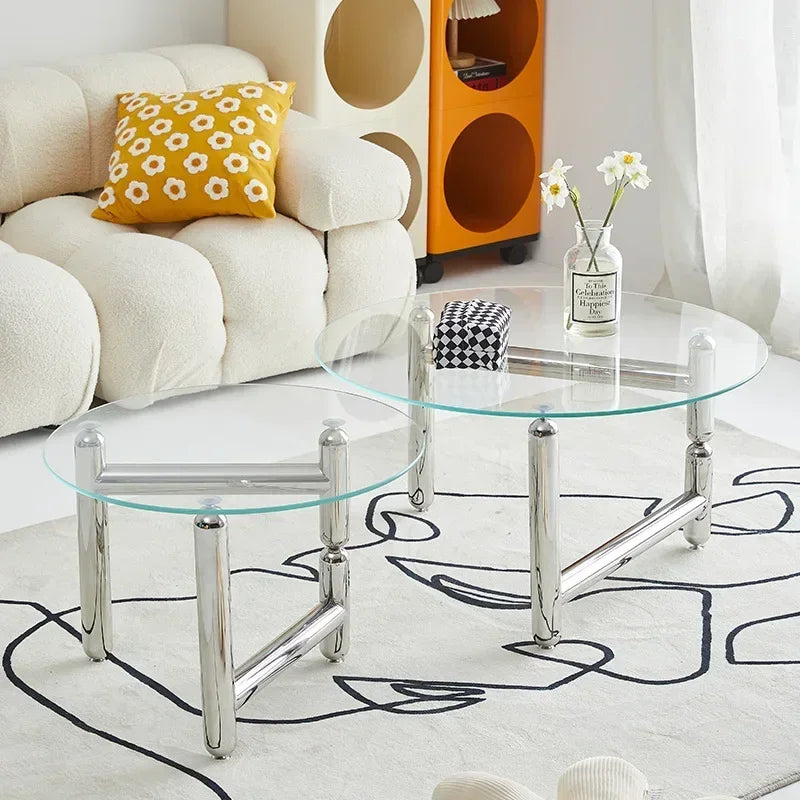 Tempered Glass Circular Coffee Table,Anti Slip Transparent Coffee Table in Stock, Home Living Room Small Tea Table Design