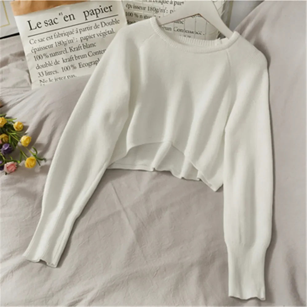 2024 Fashion Students All-match Knitwear Soft Korean New Pullovers Women O-neck Cropped Tops Autumn Winter Casual Loose Sweater