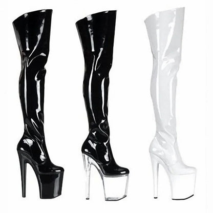 Women's Sandals 20CM High-heeled Patent Leather Women's Boots  Knee-high Heels Nightclub Knee-high Boots  YKC