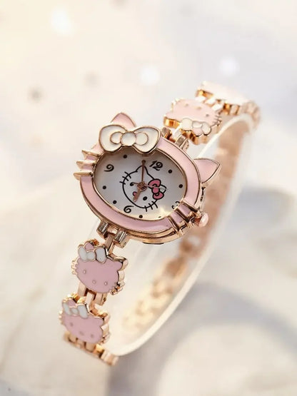 Sanrio Fashion Hello Kitty Children's Watch Student Watch Steel Band Women's Bracelet Electronic Quartz Watch Creative Gift