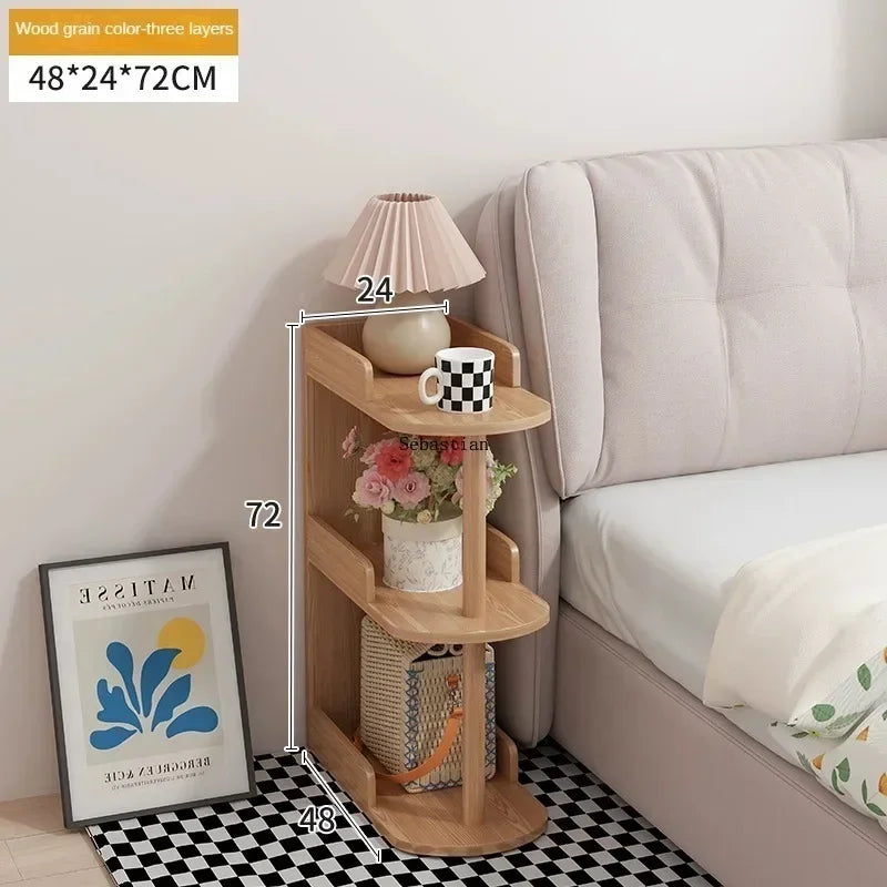 Bedside Table with Cream Style, Modern and Simple Small Bedside Shelf, Storage Cabinet, Small Coffee Table Ultra Narrow Crevice